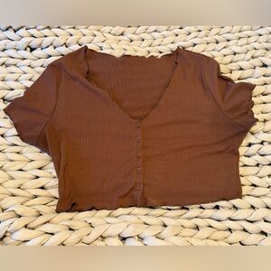 Brown Button-Up Women's Top